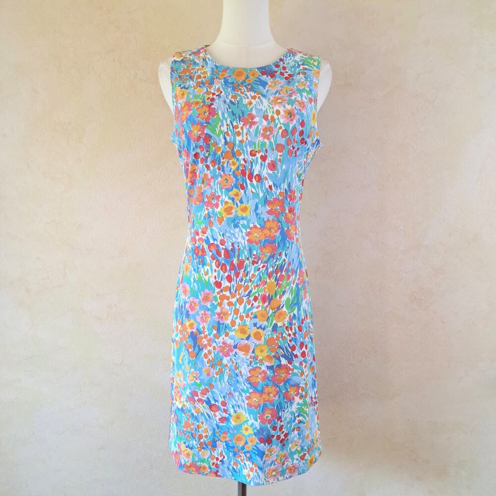 J. McLaughlin Sophia Floral Sleeveless Sheath Dress Small Blue Multi Catalina - Picture 2 of 10
